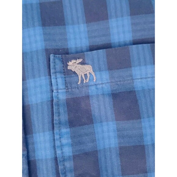 Abercrombie & Fitch Xxl Button Down Blue Plaid Chest Pocket Logo Long Sleeve - Picture 9 of 14